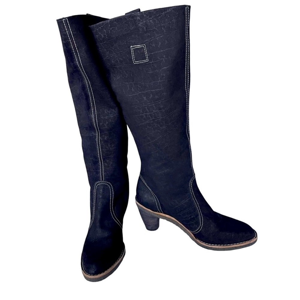 STUART WEITZMAN Leather Dark Brown Knee Heel Boots w/ Stitching Size 8.5